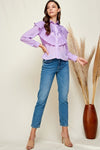 Ruffle Trim Pearl Button Top