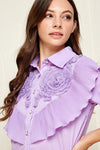 Ruffle Trim Pearl Button Top