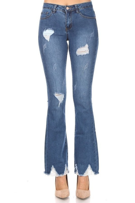 Ripped Lace Hem Jeans