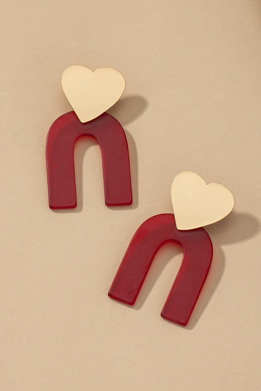 Acrylic Arch With Heart Stud Earrings
