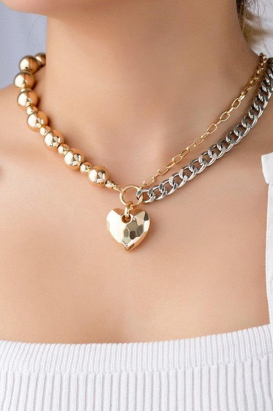 Chunky ball Chain with Heart Pendant Necklace