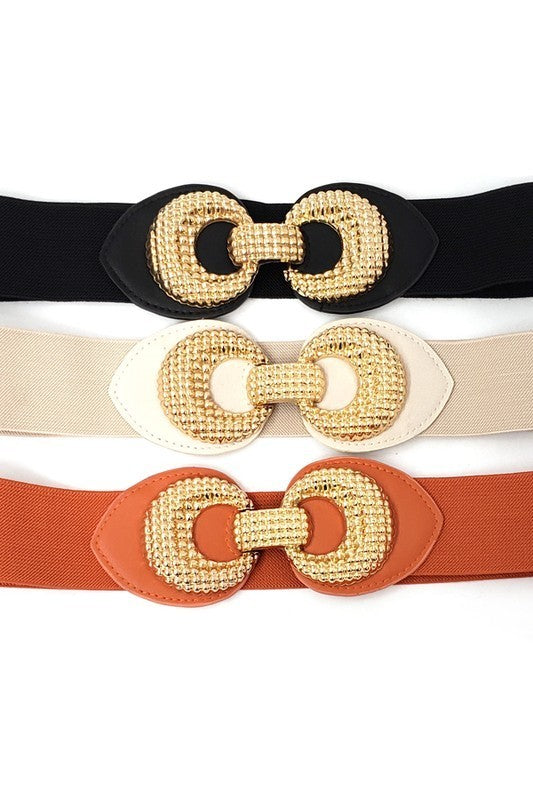 Bow Gold Metal Hook Elastic Wide Belt