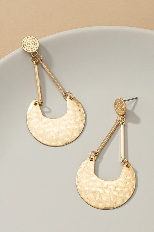 Hammered Crescent Drop Earrings