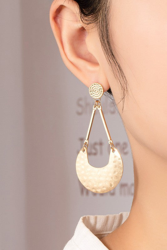 Hammered Crescent Drop Earrings