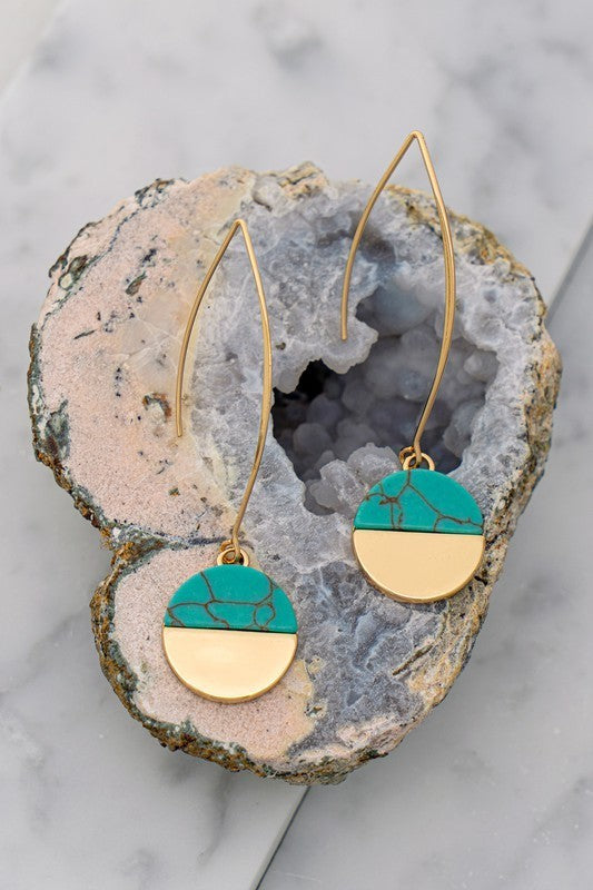 Half Moon Stone Disc Earrings