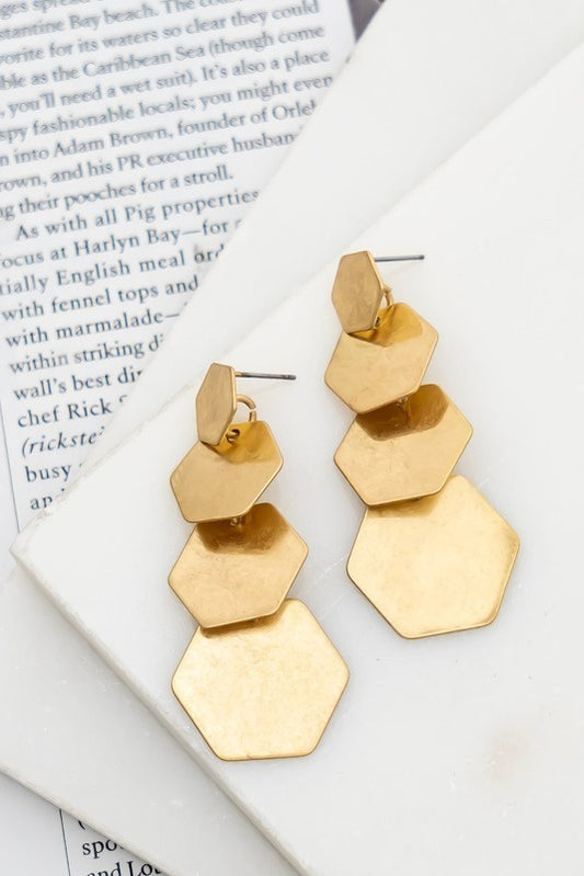 Four Linked Hexagon Drop Earrings