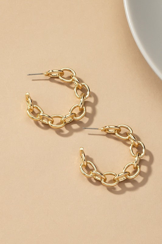 Alloy Casting Chunky Chain Hoop Earrings