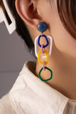 Multi color Acetate Geo Hoop Linear Drop Earrings