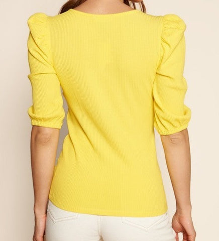 Ribbed Knit Puff Sleeve Top