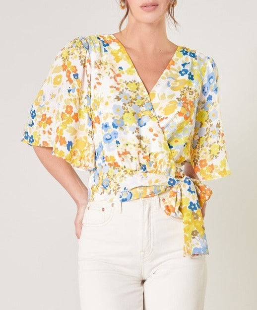 Floral Flutter Sleeve Wrap Top