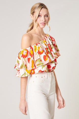 Floral Charmer One Shoulder Ruffle Top