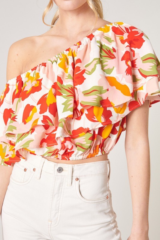 Floral Charmer One Shoulder Ruffle Top