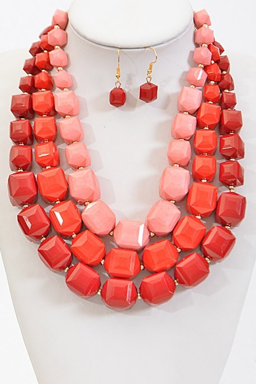 Three Layered Statement Necklace Set (Pick Color)