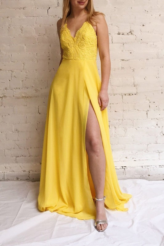 Ladies Sleeveless Chiffon Slit Side Formal Dress