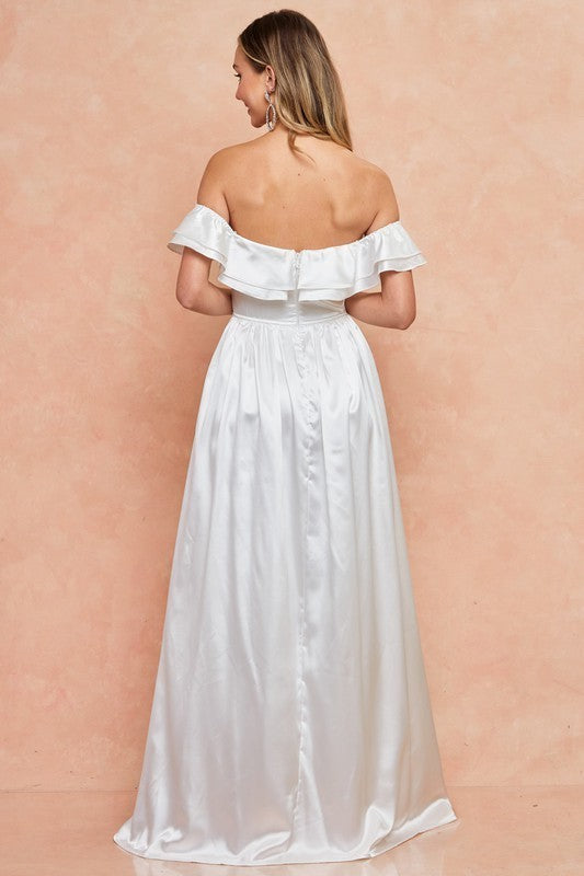 Off The Shoulder Satin White Formal Dress