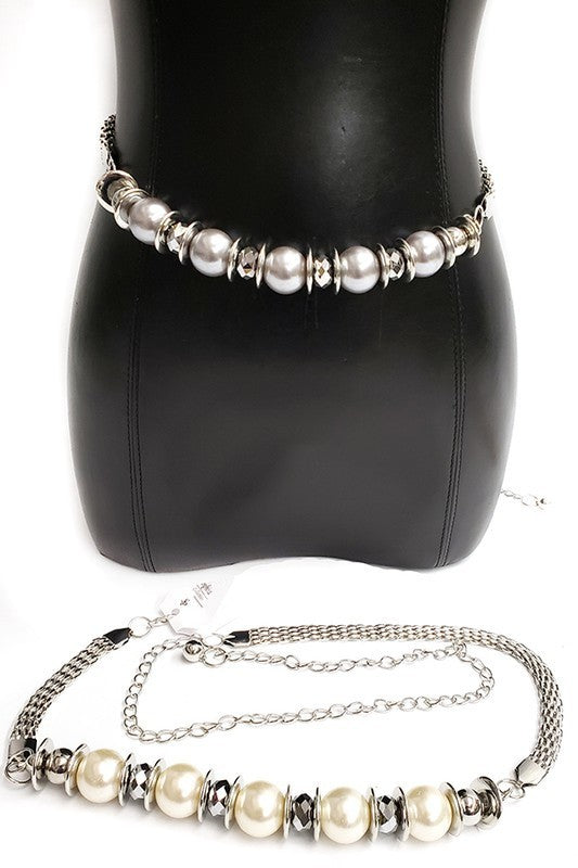 Grey/Cream Pearl Metal Chain Belt (Pick Color)