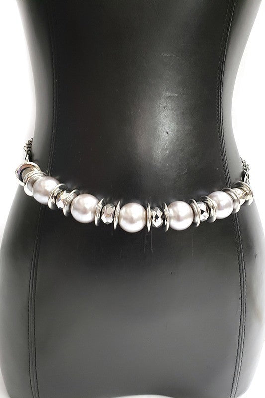 Grey/Cream Pearl Metal Chain Belt (Pick Color)