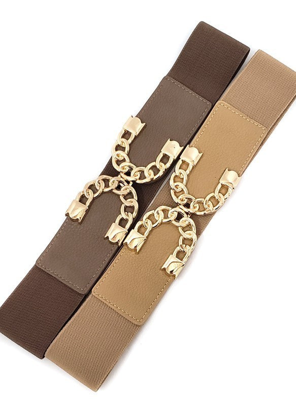 Luxury style chain gold buckle Elastic Belt