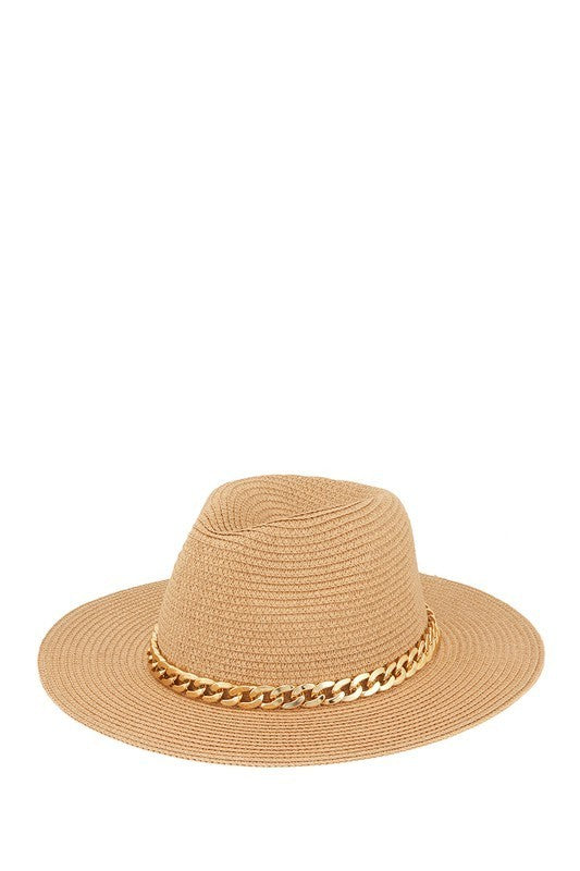 Fedora Straw Chain Accent Hat