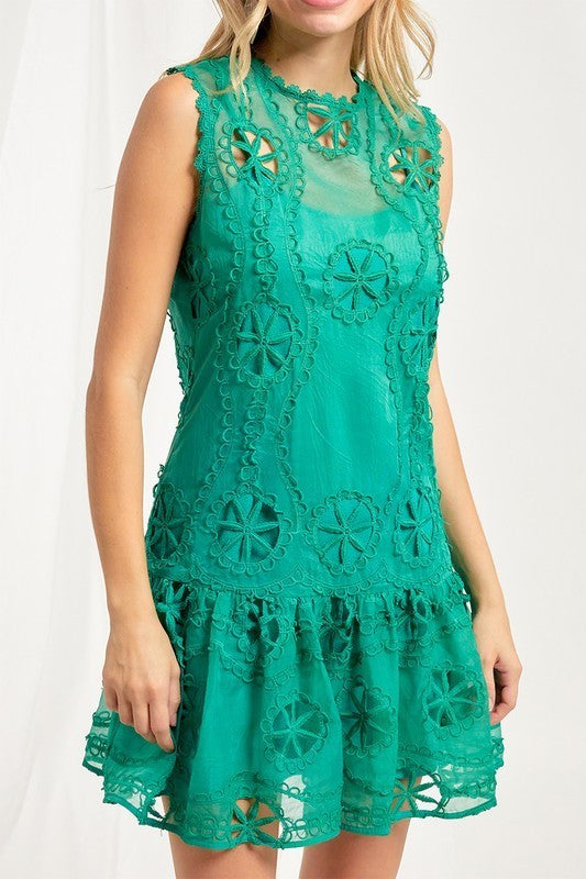 Ruffle Lace Embroidery Dress
