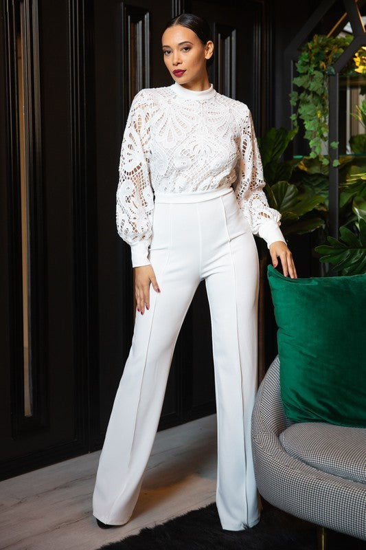 Crochet Long Sleeve Top Jumpsuit