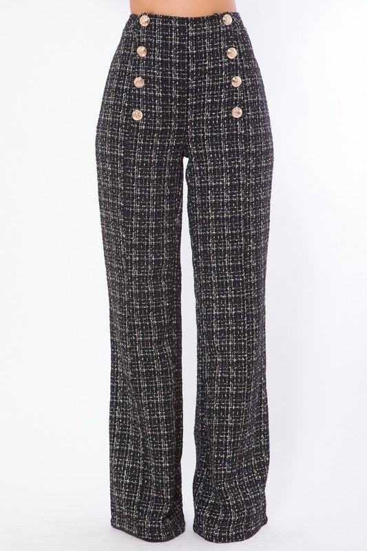 High Waist Tweed Fabric Fashion Pants