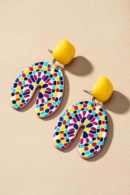 Arch Shape Acrylic Mosaic Drop Earrings