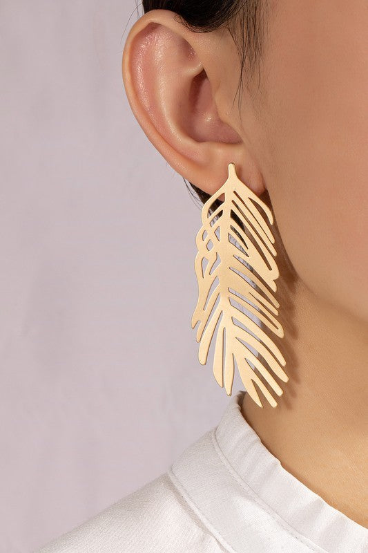 Openwork Metal Feather Earrings