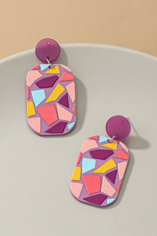 Bright Color Mosaic Drop Earrings