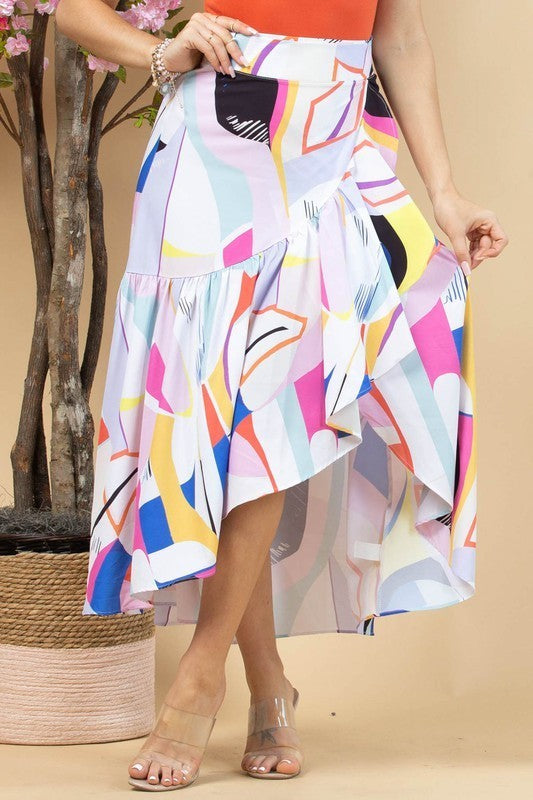 Abstract Floral Print Wrap Maxi Skirt