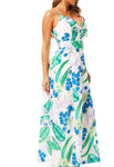 Purple & Green Leaves Belted Maxi Dress