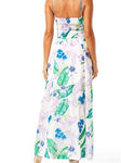 Purple & Green Leaves Belted Maxi Dress