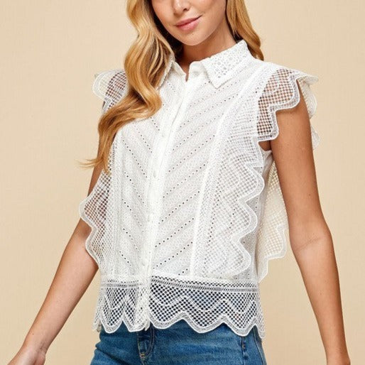 Lace Button Down Top