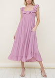 Mauve Ruffle Detail Midi Dress