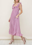 Mauve Ruffle Detail Midi Dress