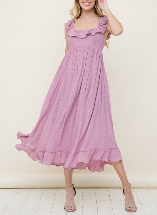 Mauve Ruffle Detail Midi Dress