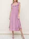 Mauve Ruffle Detail Midi Dress