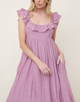 Mauve Ruffle Detail Midi Dress