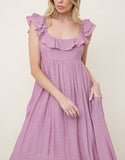 Mauve Ruffle Detail Midi Dress
