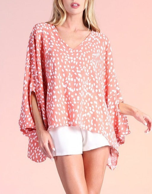 Print V-Neck Caftan Top