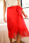 Tassel Trim Wrap Midi Skirt
