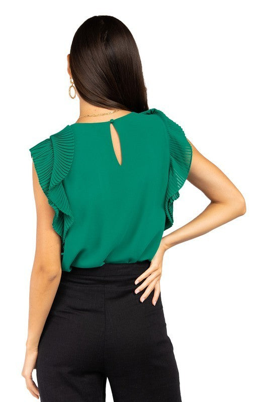 Pleated Flutter Sleeve Blouse