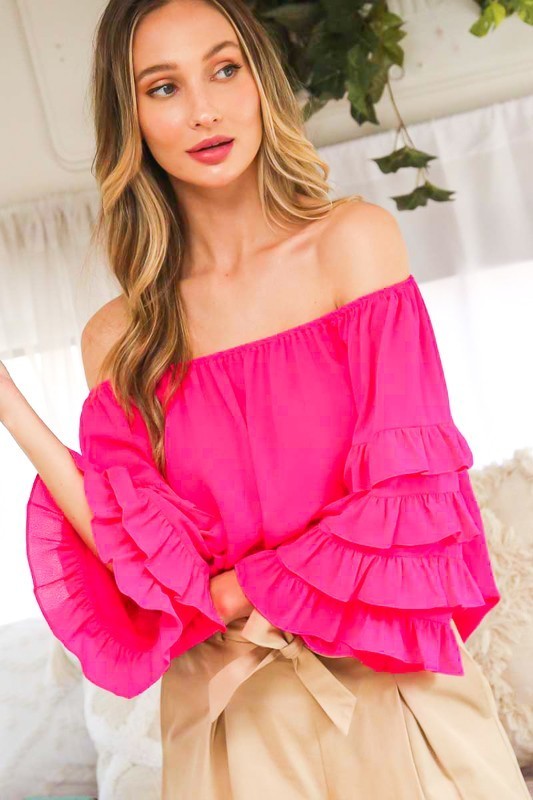 Off Shoulder Ruffles Sleeve Top