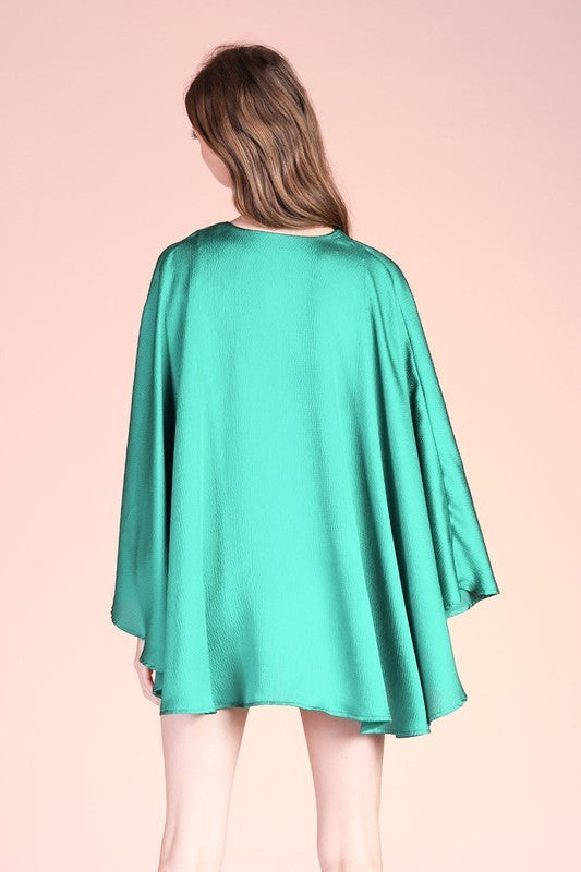 Satin Front Tuck Easy Cape Top