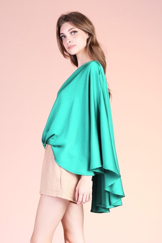 Satin Front Tuck Easy Cape Top