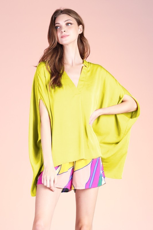 Silk Double Notched Caftan Top