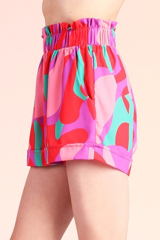 Multicolor Ruffle Waist Elastic Shorts
