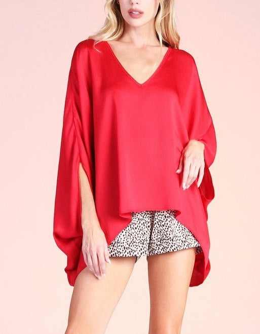 Satin V-Neck Caftan Top