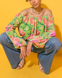 Floral Off Shoulder Long Lantern Sleeve Top