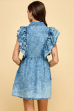 Ruffles Sleeve Button Denim Dress